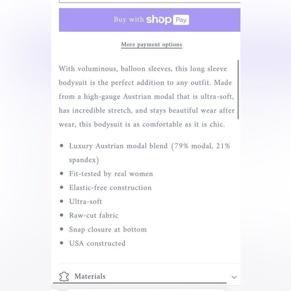 Commando Butter Balloon Longsleeve Bodysuit XS - Picture 4 of 8